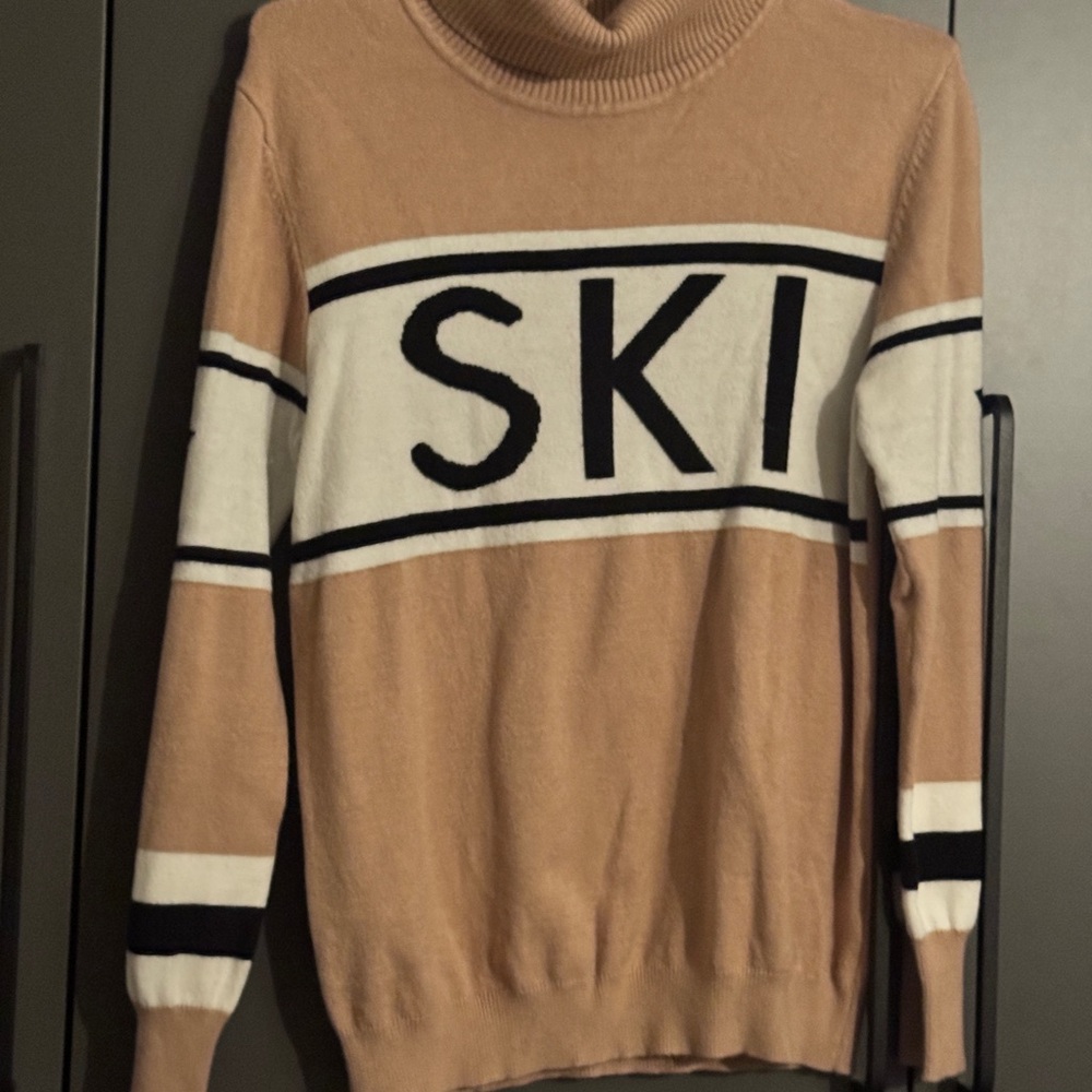 Tan Turtleneck Sweater with 'SKI' Design